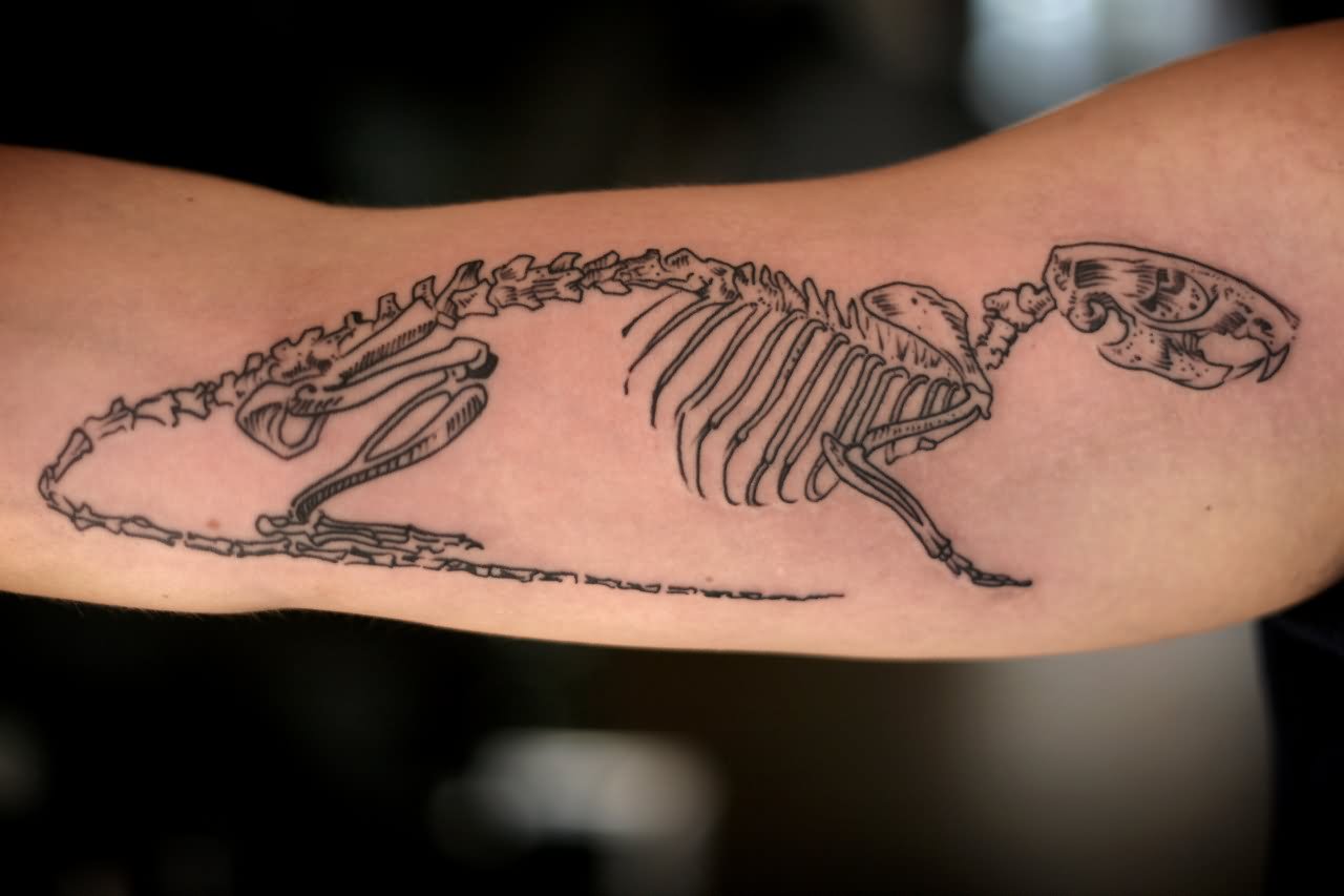 Black Rat Skeleton Tattoo On Full Sleeve
