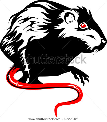 Black Rat With Red Tail Tattoo Design