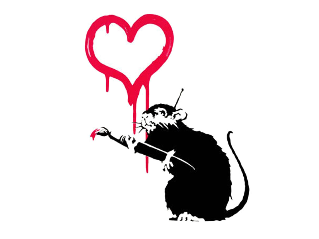 Black Rat With Red Heart Tattoo Design