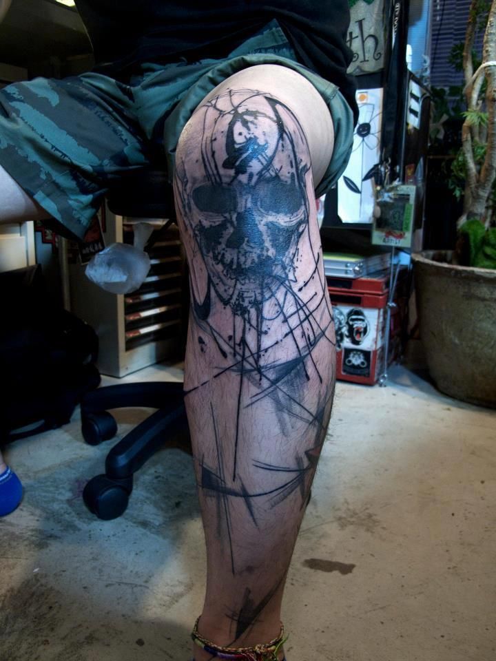 Black Skull Tattoo On Knee