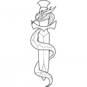 Black Snake With Dagger Tattoo Stencil