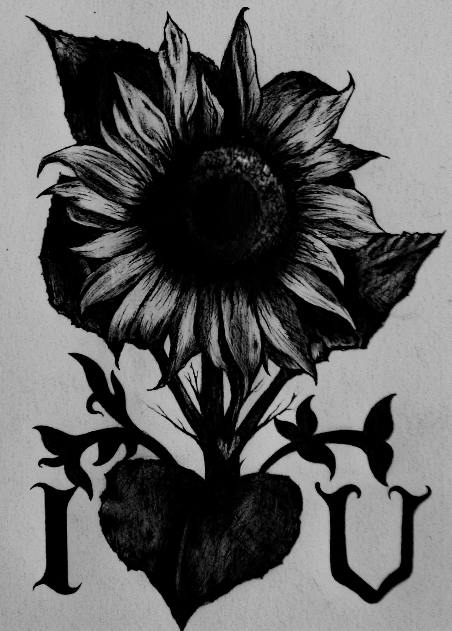 Black Sunflower With Leaves Tattoo Design By Jeremy Peralta
