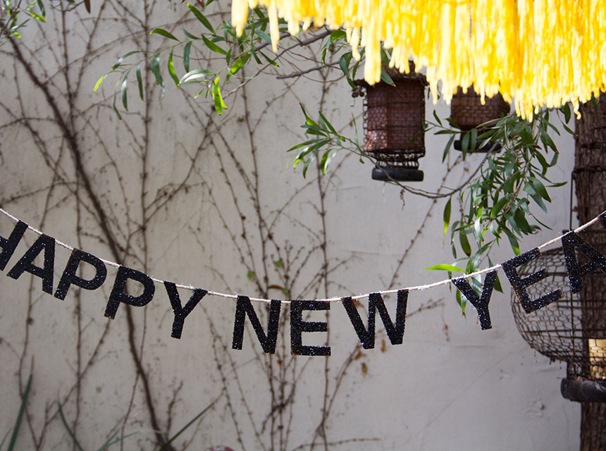 Black Text Happy New Year Banner Decoration