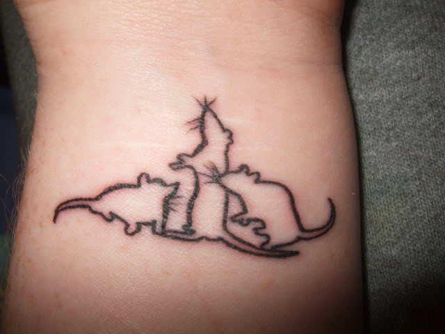 Black Three Little Rat Outline Tattoo On Wrist