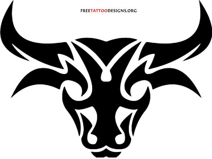 Black Tribal Bull Face Tattoo Stencil