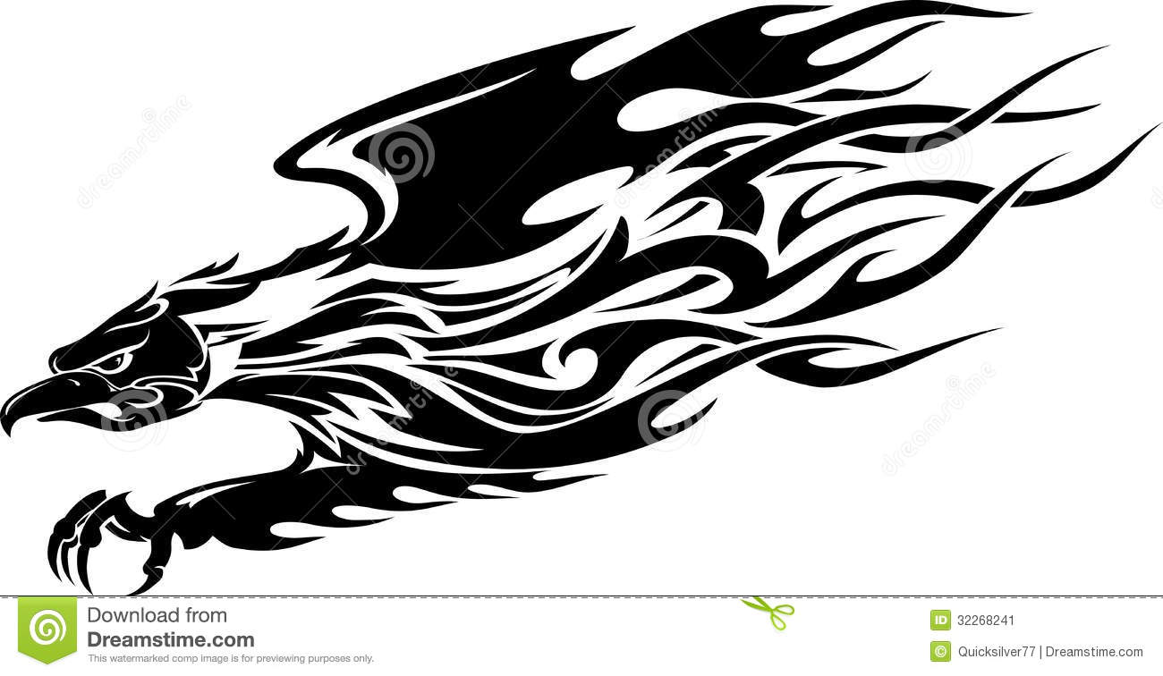 Black Tribal Flying Eagle In Attacking Mode Tattoo Design