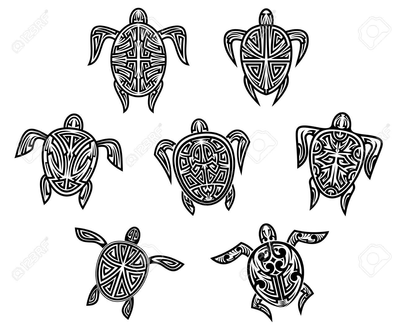 Black Tribal Turtle Tattoo Flash