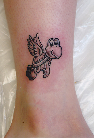 Black Turtle With Wings Tattoo On Leg