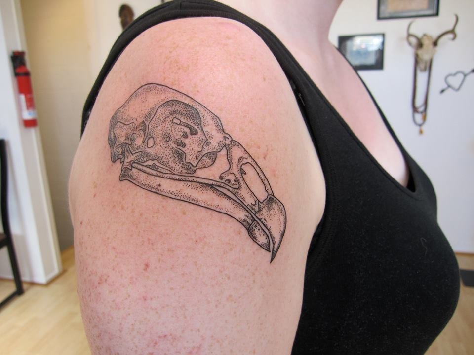Black Vulture Skull Tattoo On Shoulder