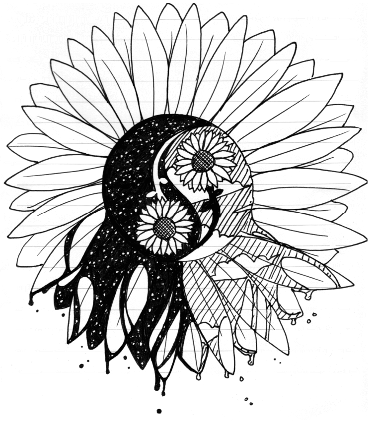 Black Yin Yang Symbol In Sunflower Tattoo Design By Deige