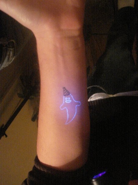 Blue Baby Ghost Tattoo On Forearm