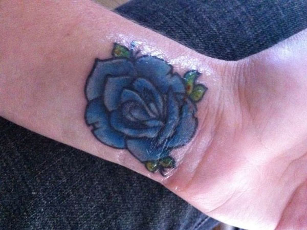 Blue Rose Tattoo On Wrist