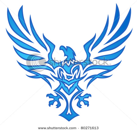 Blue Tribal Flying Eagle Tattoo Stencil