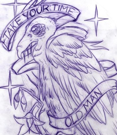 Blue Vulture With Banner Tattoo Stencil