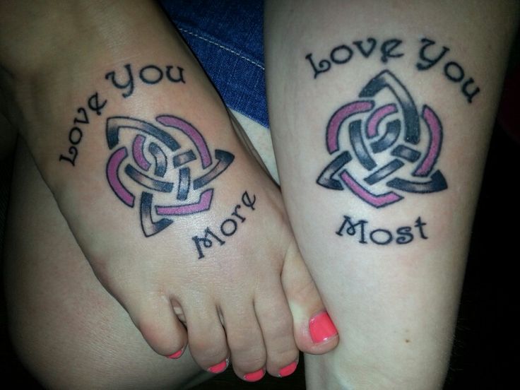 Celtic Knot Love You More Mother Tattoo On Foot And Arm
