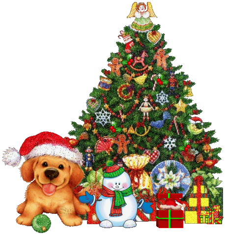 Christmas Tree Animated Snowman And Puppy Picture