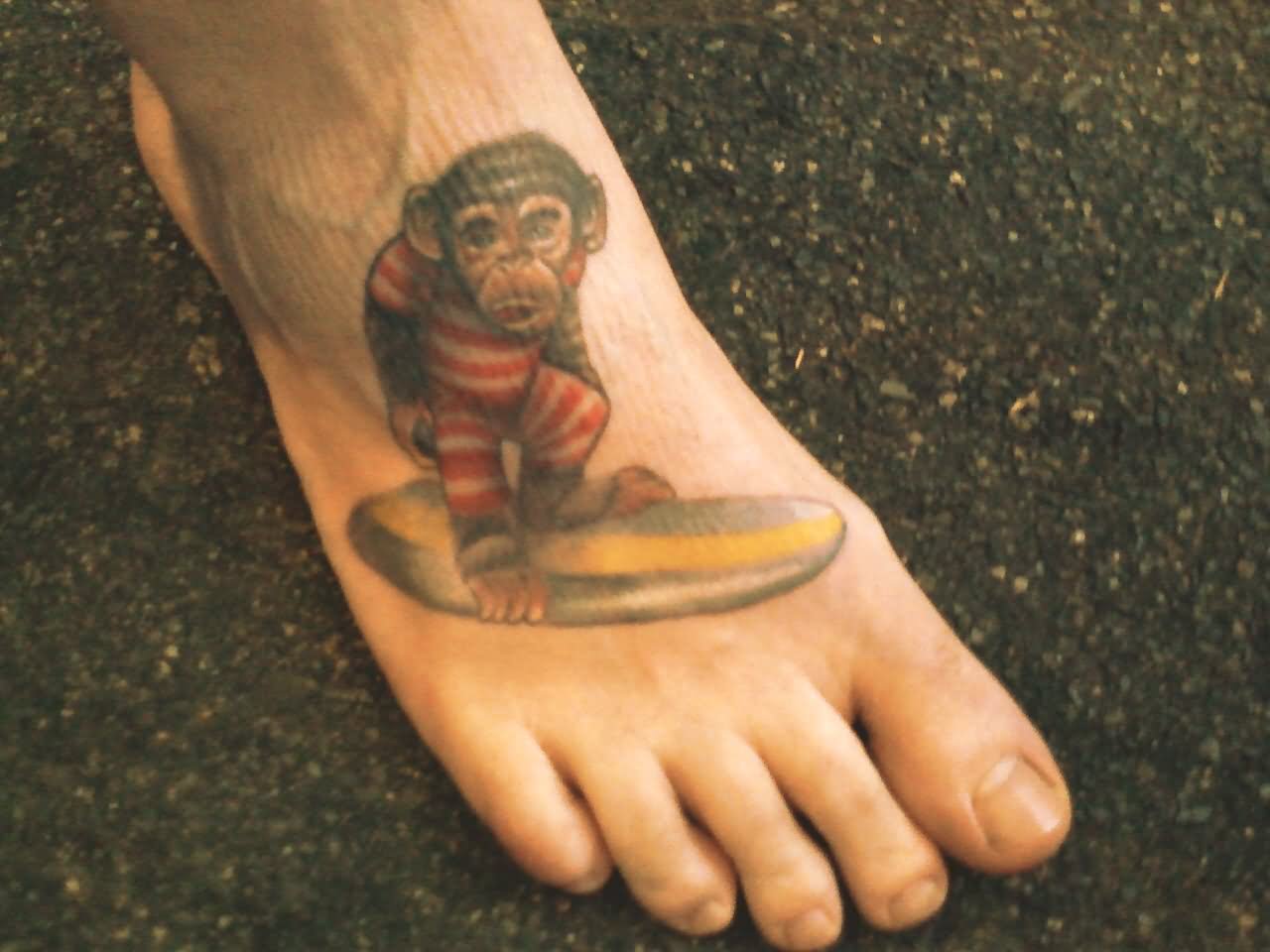 Colorful Baby Monkey Tattoo On Foot
