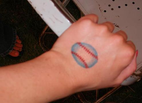 Colorful Baseball Tattoo On Hand