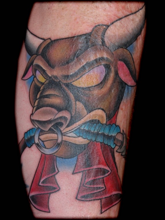 Colorful Bull Head Tattoo Design By Billy Chester