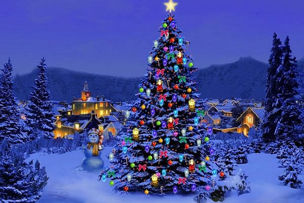 Colorful Christmas Tree Lights And Balls Decoration