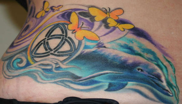 Colorful Dolphin Tattoo On Side Rib