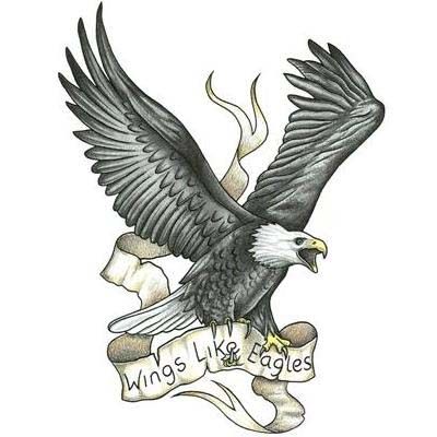 Colorful Flying Eagle With Banner Tattoo Design