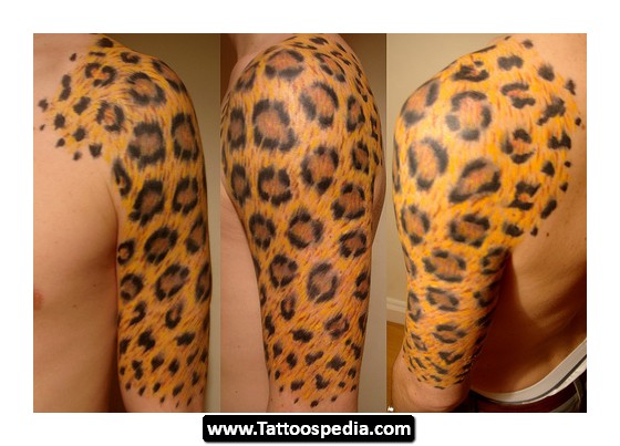 Colorful Leopard Skin Tattoo On Man Half Sleeve