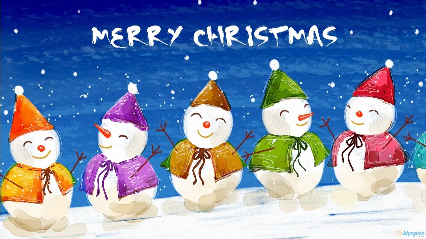 Colorful Snowmen Merry Christmas Wishes Picture