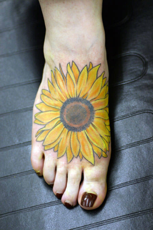 Colorful Sunflower Tattoo on Foot