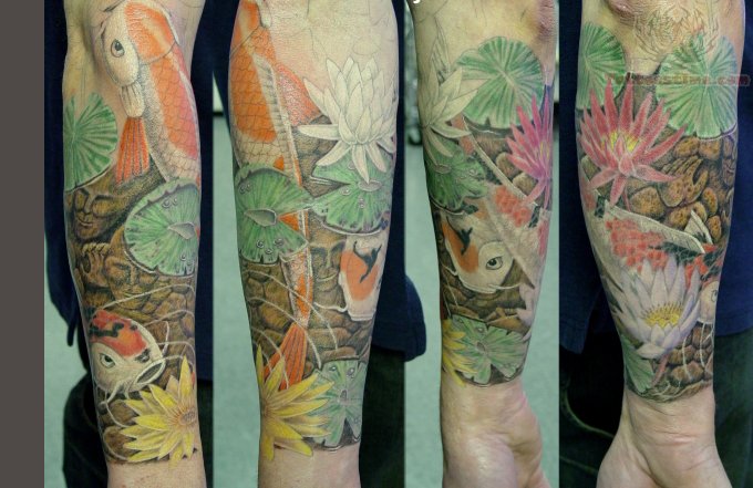 Colorful Wildlife Tattoo Design On Arm Sleeve