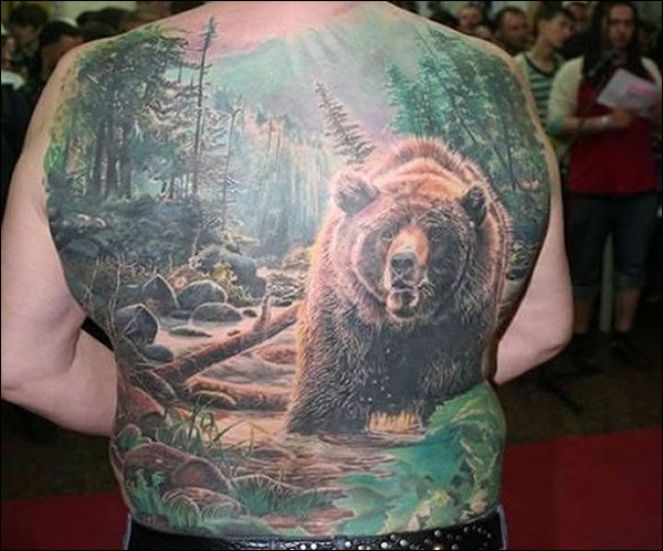 Colorful Wildlife Tattoo On Full Back