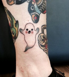Cute Baby Ghost Tattoo On Leg By Jemma Jones