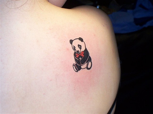 Cute Black Panda Tattoo On Girl Back Shoulder By Sgocity