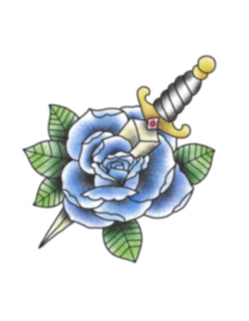 Dagger In Blue Rose Tattoo Design