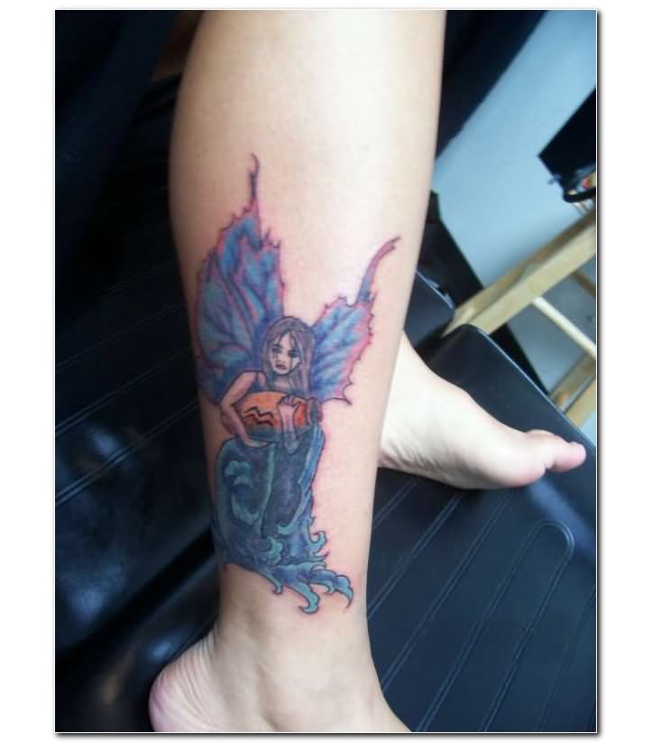 Fairy Aquarius Tattoo On Leg