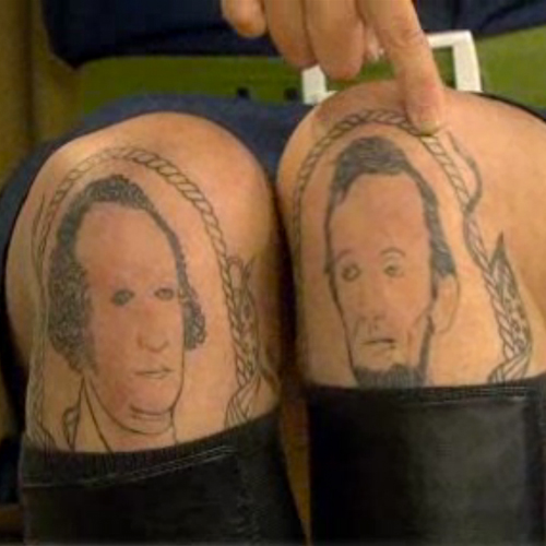 George Washington And Abraham Lincoln Tattoo On Both Knees