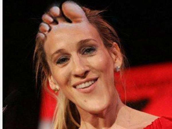 Girl Face With Foot Finger Funny Photoshopped