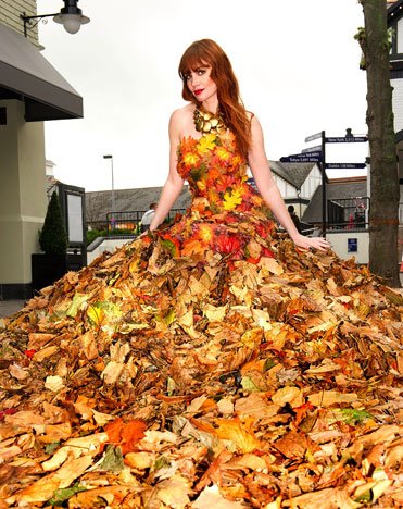 Girl In Funny Leaves Dress