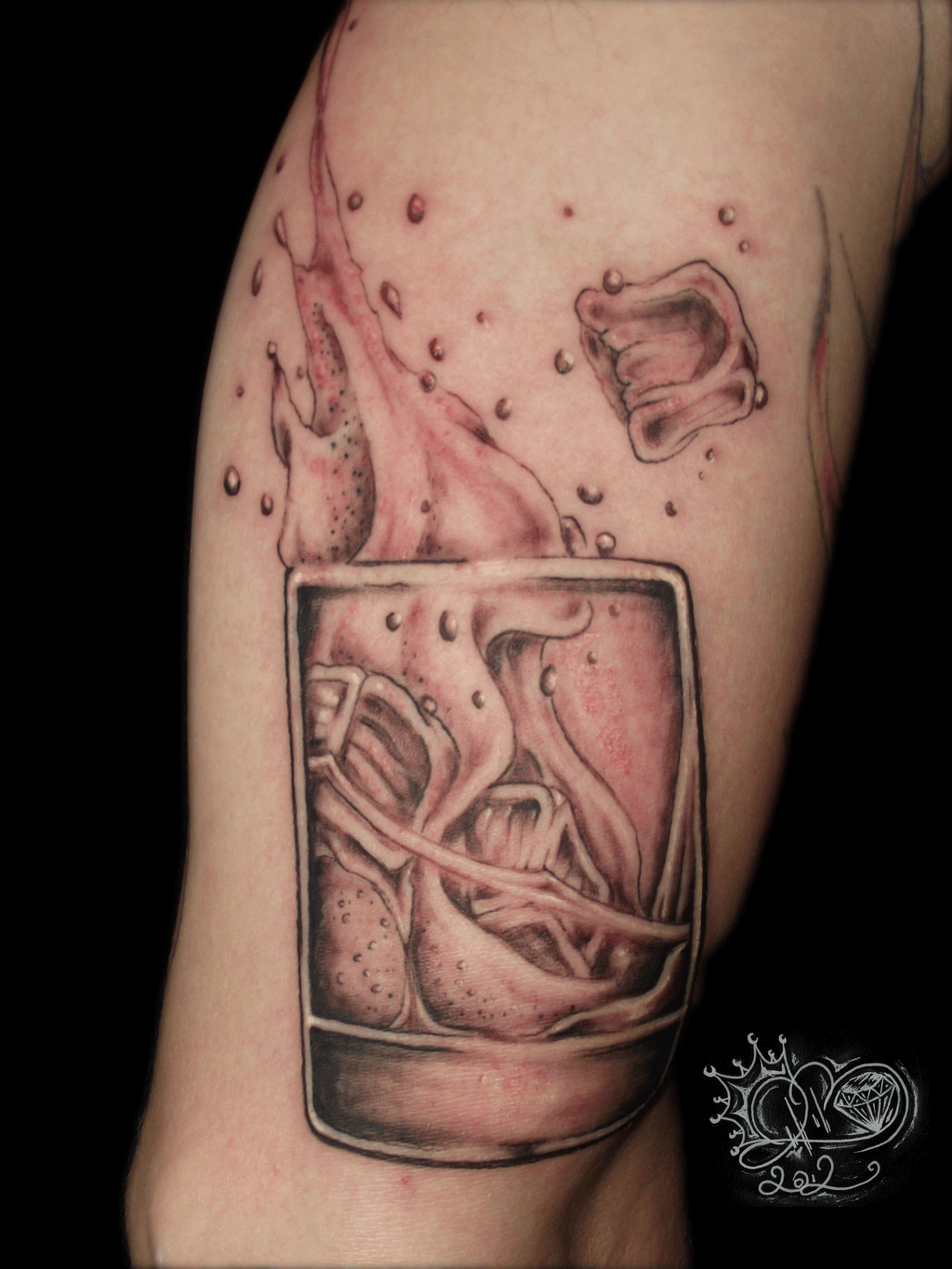 Glass Tattoo With Ice Cubes