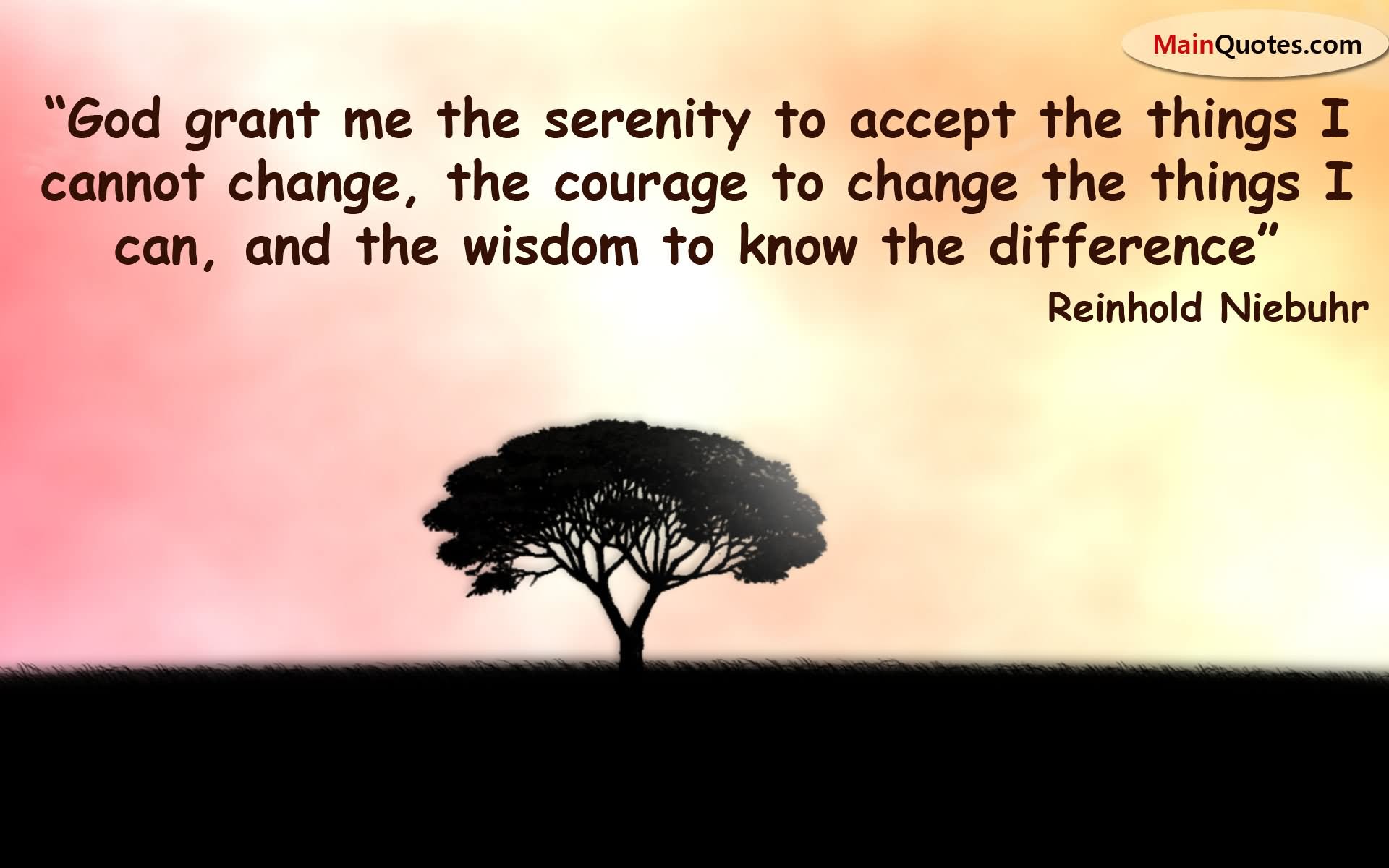 God grant me the serenity to accept the things I cannot change, the courage to change the things I can, and the wisdom to know the difference. (4)