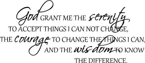 God grant me the serenity to accept the things I cannot change, the courage to change the things I can, and the wisdom to know the difference. (5)