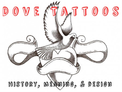 Grey Dove With Heart And Banner Tattoo Design