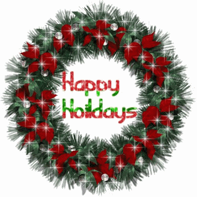 Happy Holidays Flowers Wreath Glitter Animated Picture