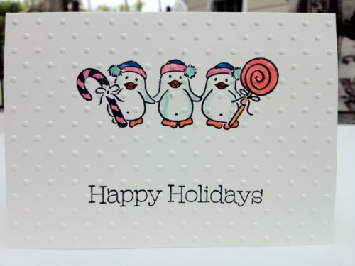 Happy Holidays Greeting Card Three Penguins Picture