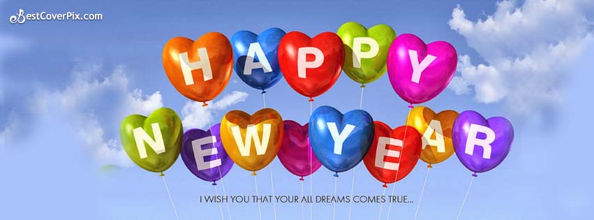 Happy New Year Heart Balloons Banner