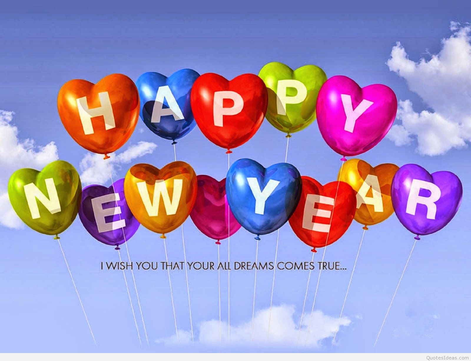 Happy New Year Heart Balloons I Wish You That Your All Dreams Comes True