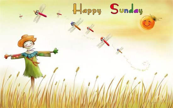Happy Sunday Scarecrow In Fields Picture