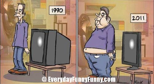 Human And TV Evolution 1990 To 2011 Funny Cartoon
