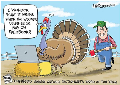 I Wonder What It Means When The Farmer Unfriends Me On Facebook Funny Thanksgiving Cartoon