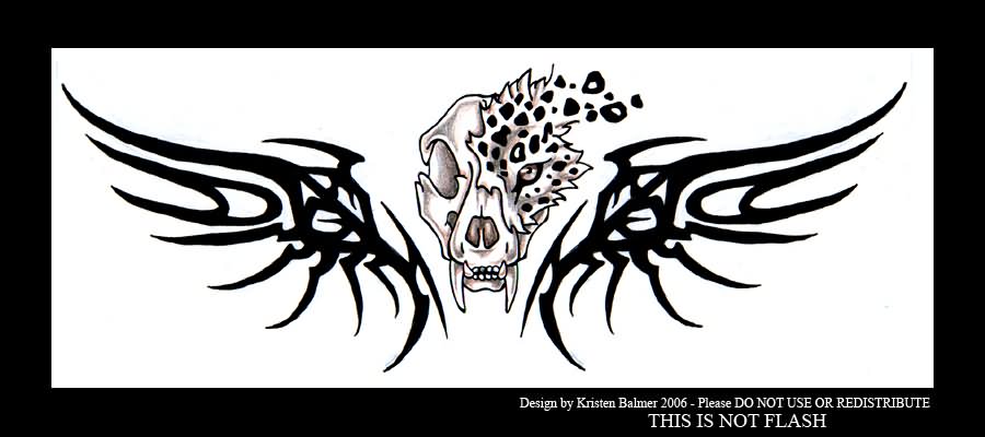 Leopard Skull with Wings Tattoo Design By Kris